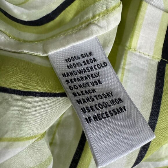 Chaus & Co. 100% Silk Striped Button Front Shirt Top Womens 22W Green White - Picture 5 of 5